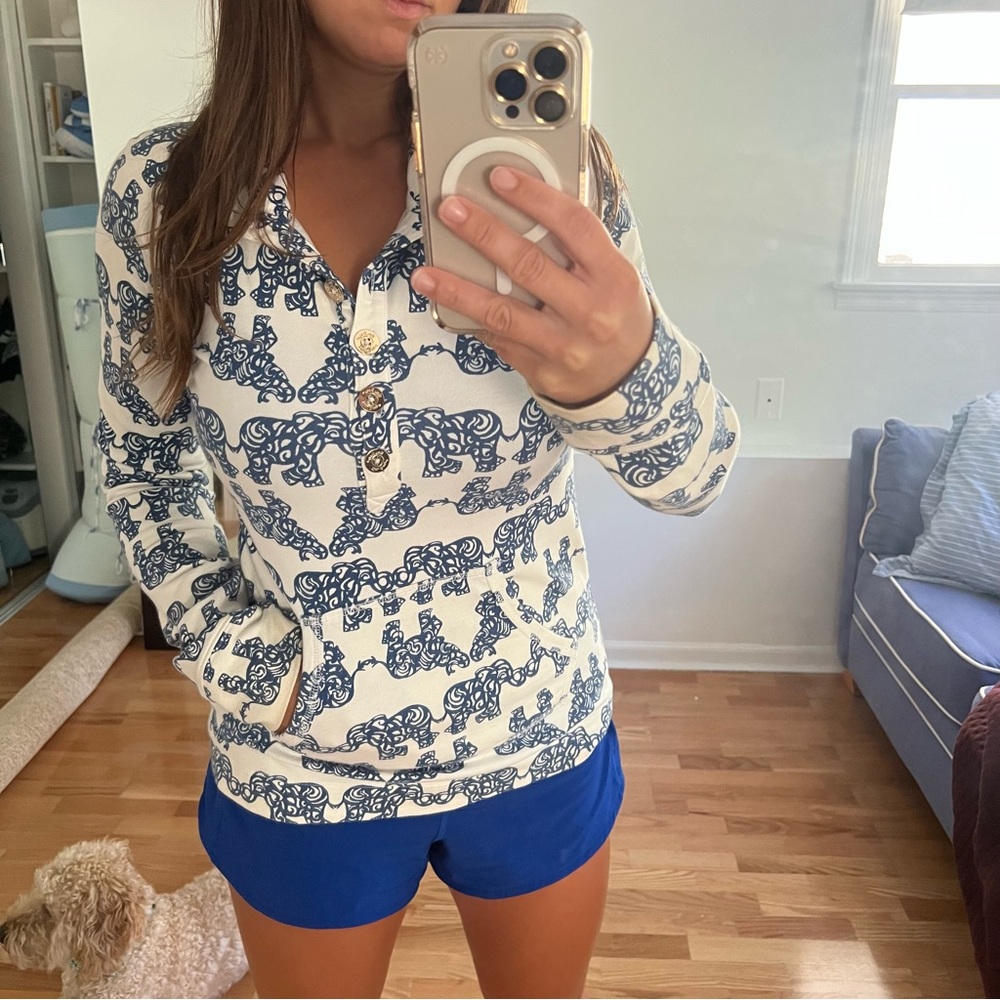 Lilly Pulitzer pack your trunk elephant captain popover navy small